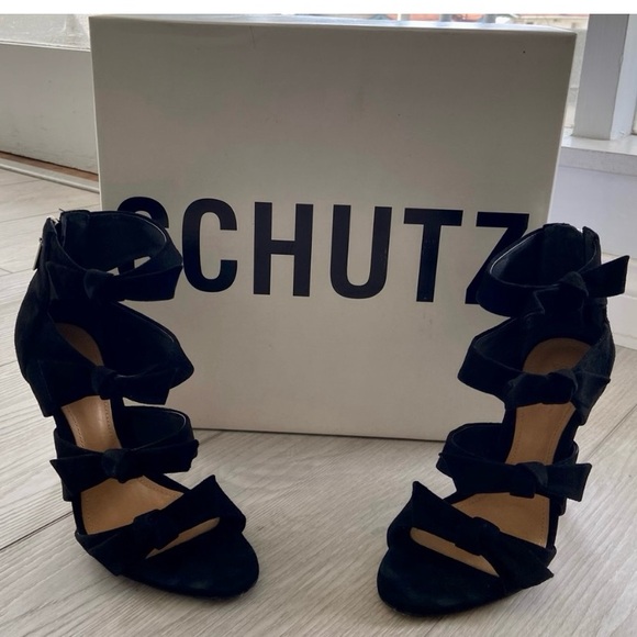 Schutz Black Suede Miranda Bow Heels - Picture 10 of 13